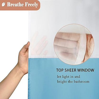 UFRIDAY Long Shower Curtain with Mesh Window 72 x75 inches,Light Blue Fabric Shower Curtain for Bathroom, Water Repellent,Rust Resistant Grommets, Fits Standard Bath Tub and Showers - color: Light Blue, size: 72"W x 75"L (Pack of 1)