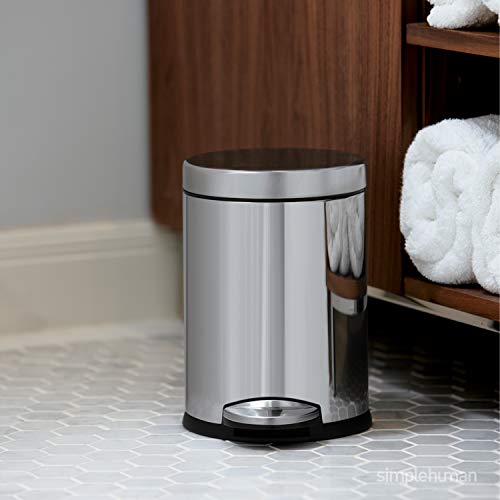 simplehuman Round Step Can, 4.5L / 1.2 Gallon Compact Bathroom Trash Can, 150,000-Step Pedal, Lid Shox® Silent Close, Removable Inner Bucket, White Steel - color: White, size: 4.5 Liter / 1.2 Gallon