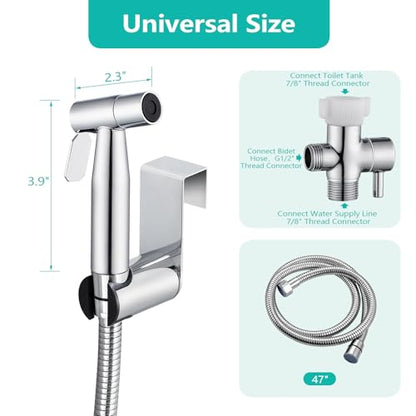 BARROCK Chrome Handheld Bidet Sprayer for Toilet,Stainless Steel Baby Cloth Diaper Jet Spray Kit,Bathroom Toilet Bidet Attachment Set with Adjustable Water Pressure for Bathing Pets and Feminine Wash - color: Chrome