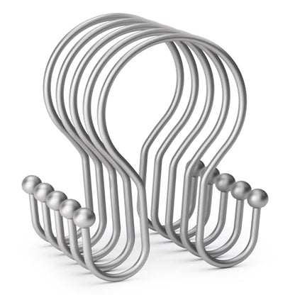 AmazerBath Silver Shower Curtain Hooks, Shower Curtain Rings, Simple Double Shower Curtain Hooks Rust Proof, Metal Smooth Glide Shower Hooks for Shower Curtain Rod, 12 Pcs Shower Rod Hooks - color: Space Silver, style: Minimalist - Double Shower Hooks