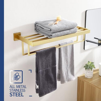 KOKOSIRI Towel Shelf Holder 24'' Bathroom Towel Rack with Two Bath Towel Bars Rails SUS304 Stainless Steel Wall Mount, Brushed Gold, B6003BG - color: Brushed Gold, size: 24-Inch