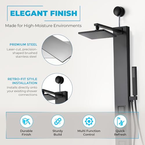 Dion Series 39 In. 2 Jetted Shower Tower With Heavy Rain Shower And Body | Easy Installation With Existing Water Line, Premium Stainless Steel Design, Effortless Diy Installation