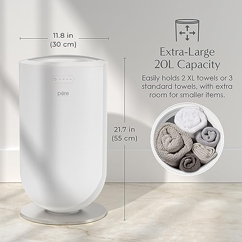 Pure Enrichment PureBliss Luxury Towel Warmer - Extra Large 20L Heats Towels, Robes, Blankets, or Clothing - Modern Bucket Design, 4 Heat Timer Settings & Auto Shut-Off (White & Brushed Silver) - color: White & Brushed Silver