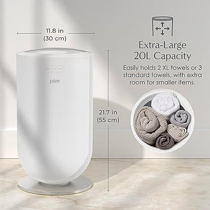 Pure Enrichment PureBliss Luxury Towel Warmer - Extra Large 20L Heats Towels, Robes, Blankets, or Clothing - Modern Bucket Design, 4 Heat Timer Settings & Auto Shut-Off (White & Brushed Silver) - color: White & Brushed Silver