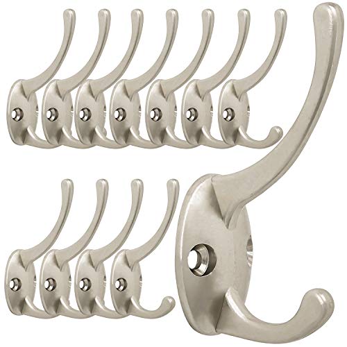 IBosins 12 Pack Silvery Double Coat Hooks Wall Mounted with 24 Screws | Retro Double Hooks Utility Hooks for Coat, Scarf, Bag, Towel, Key, Cap, Cup, Hat - color: Silver