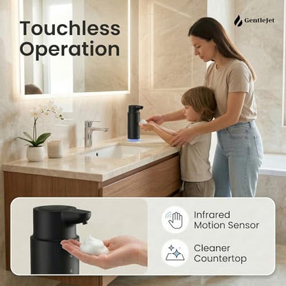 GentleJet CrystalJet Automatic Foam Soap Dispenser Stainless Steel, Touchless Sensor, USB-C Rechargeable, Waterproof, Modern Bathroom & Kitchen Sink, 300 ml - color: Black