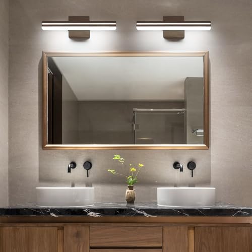 SineRise LED Modern Bathroom Vanity Light Fixtures (16-Inch, 3000K/4000K/6000K, Dimmable), Brown Wood Painted Modern Acrylic Bathroom Wall Lighting Fixtures Over Mirror - color: Brown, size: 16-Inch