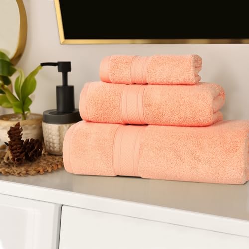 Superior Cotton 3-Piece Towel Set, Zero Twist, Quick Dry, Home Essentials, Shower, Spa, Luxury Plush Soft Absorbent Towels, Includes 1 Bath, 1 Hand, 1 Washcloth/Face Towel, Solid, Peach - color: Peach, size: 3 Piece Towel Set (Solid)