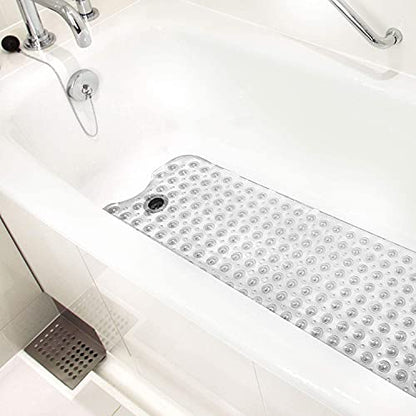 HealthSmart Bath Mat Extra Large No Slip Shower & Bathtub Mat with Suction Cups and Drain Holes for Anti-slip Grip, Machine Washable, Extra Large, 40 x 15.5, Clear (Pack of 1) - color: Clear, size: 40" x 15.5" (Rectangular)