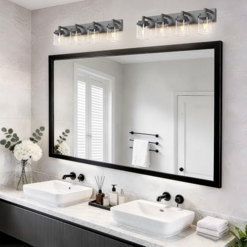 Matte Black Bathroom Light Fixtures, Modern Vanity Lights with Clear Glass Lamp Shade, Bathroom Lighting Fixtures Over Mirror, Restroom Vanity Lighting Fixture, 4-Light 30 Inch - color: Blakc, size: 4-Light