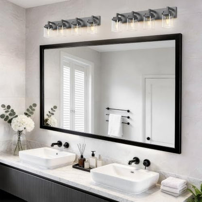 Matte Black Bathroom Light Fixtures, Modern Vanity Lights with Clear Glass Lamp Shade, Bathroom Lighting Fixtures Over Mirror, Restroom Vanity Lighting Fixture, 4-Light 30 Inch - color: Blakc, size: 4-Light