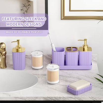 XLHOMO Bathroom Accessory Set - 26PC Bathroom Shower Curtain and Rug Set, Bathroom Accessories Set, Purple Bathroom Set with Trash Can, Toilet Brush, Qtip Holder & Soap Dispenser - style: Purple