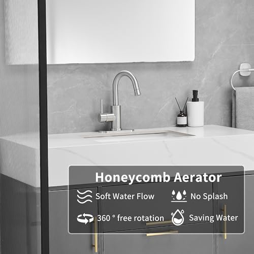 Brushed Bathroom Sink Faucet with Pull Out Sprayer for 1 Hole,Bar Sink with Pop-Up Drain,Single Handle Small Kitchen Faucet with 4 in Deck Plate,360°Swivel Faucet for Farmhouse Vanity - color: Brushed Nickel, style: Pull out-R