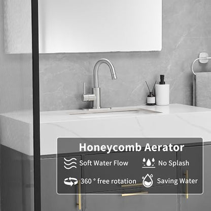Brushed Bathroom Sink Faucet with Pull Out Sprayer for 1 Hole,Bar Sink with Pop-Up Drain,Single Handle Small Kitchen Faucet with 4 in Deck Plate,360°Swivel Faucet for Farmhouse Vanity - color: Brushed Nickel, style: Pull out-R