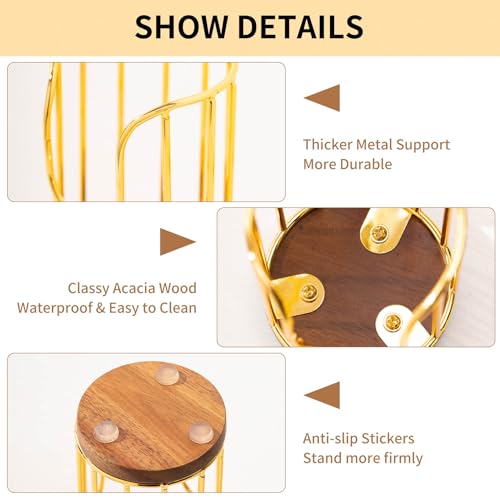 Bathroom Cup Dispenser with Acacia Wood Stand - Essential Bathroom Accessories for Toothbrush Holders & Mouthwash Cup Dispenser on Vanity Countertops Golden - color: 1 Pack Golden