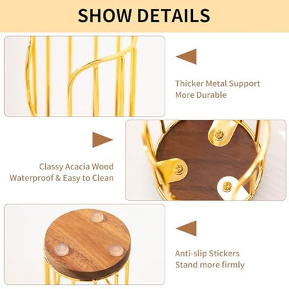 Bathroom Cup Dispenser with Acacia Wood Stand - Essential Bathroom Accessories for Toothbrush Holders & Mouthwash Cup Dispenser on Vanity Countertops Golden - color: 1 Pack Golden