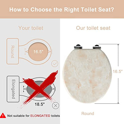 Angel Shield Marble Toilet Seat Durable Molded Wood with Quiet Close, Easy Clean, Quick-Release Hinges (Round, Beige Marble) - color: Beige-Round, size: Round-16.5“
