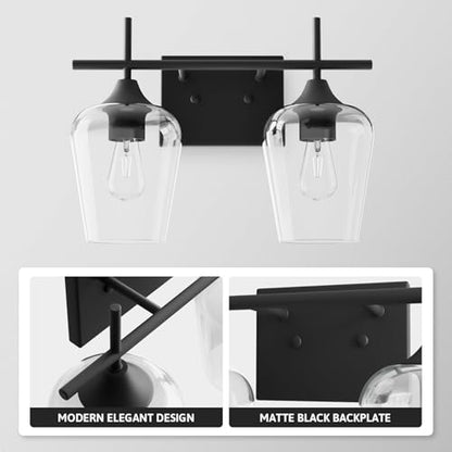 VONLUCE 2 Light Bathroom Vanity Light Fixture,Matte Black | Wine Glass Shades, E26 Sockets, Easy to install, Vanity Lights for Bathroom Bedroom Hallway Living Room - color: Black, size: 2-Light