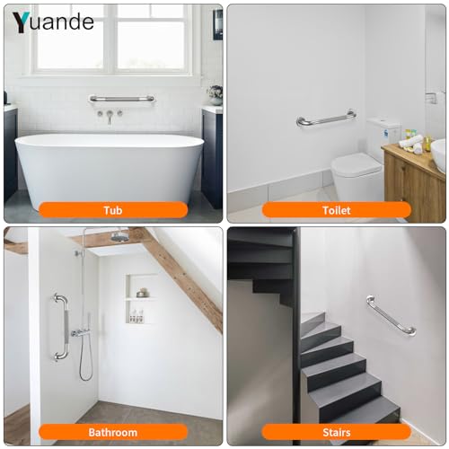 20 Inch Brushed Nickel Shower Grab Bar with Anti-Slip Knurled Grip | YuanDe Stainless Steel Bathroom Grab Bars，Shower Handrail Support, Handicap Elderly Balance Assist Handles-2Packs - color: Brushed Nickel, size: 20inch-2Pack