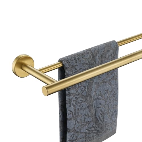 JQK Double Towel Bar Gold, 15 Inch 304 Stainless Steel Thicken 0.8mm Towel Rack Holder for Bathroom Washcloths and Hand Towels, Brushed Gold Wall Mount, Useable Length 12 Inch, TB100L12-BG - color: Brushed Gold, size: 15 Inch