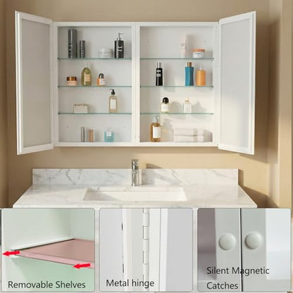 26 x 32 Inch Bathroom Medicine Cabinet with Double Mirror Doors, Recessed or Surface Mount Wall Cabinet for Bathroom, Plastic Frame & Removable Glass Shelves - style: CS5003A-3226