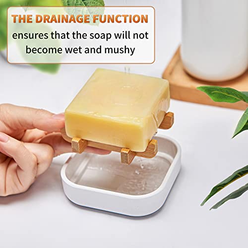 Bamboo Soap Dishes for Bar Soap Holders for Shower for Bathroom Sink Bulk Small Wooden Soap Tray Jabonera Pretty Neat Ventilated Soap Dish Disj Disk, Detachable (Single Rounded White) - color: Single Rounded White