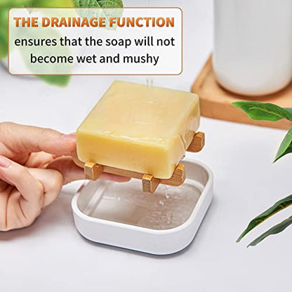 Bamboo Soap Dishes for Bar Soap Holders for Shower for Bathroom Sink Bulk Small Wooden Soap Tray Jabonera Pretty Neat Ventilated Soap Dish Disj Disk, Detachable (Single Rounded White) - color: Single Rounded White