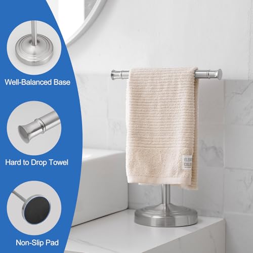 RUMOSE Brushed Nickel Hand Towel Holder Stand Countertop Towel Rack | 13 Inch Bathroom Kitchen Vanity T-Shape Towel Stand Free Standing Stainless Steel Towel Bar Towel Ring - color: Brushed Nickel