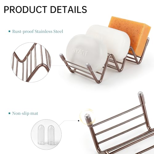 Stainless Steel Soap Dish Self Draining Bar Soap Holder, Rose Gold | Reversible Design Fits 2-3 Bars, Rustproof, Easy to Clean, Space Saving, Non Slip, for Bathroom, Shower, Kitchen - color: Rose Gold, size: 5.8" x 2.5"(no tray)