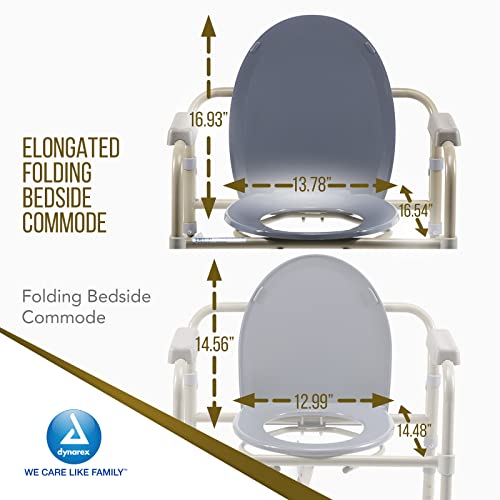 Dynarex Elongated Folding Bedside Commode is a 3 in 1 Portable Toilet with an Elongated Seat, Use Free Standing or with an Existing Toilet to Raise Height, Grey, 1 Elongated Folding Bedside Commode - size: Elongated