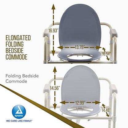 Dynarex Elongated Folding Bedside Commode is a 3 in 1 Portable Toilet with an Elongated Seat, Use Free Standing or with an Existing Toilet to Raise Height, Grey, 1 Elongated Folding Bedside Commode - size: Elongated