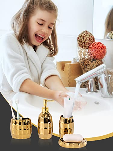 Bathroom Accessories Set, Golden Mosaic Ceramic Bathroom Accessory Sets Include Lotion Dispenser, Toothbrush Holder Tumbler, and Soap Dish - color: Gold 014
