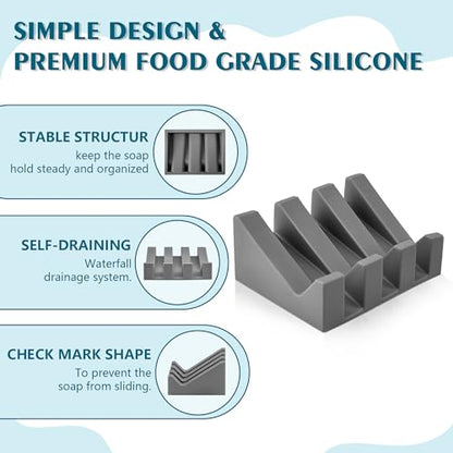 Self Draining Soap Dish Holder,Silicone Soap Dish,for Bathroom,Kitchen, Sponges，Can Extend Soap Life，Keep Soap Bars Dry and Easy Cleaning (Grey,1-Pack) - color: Grey,1-pack