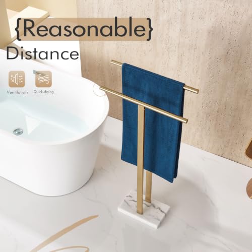KOKOSIRI Standing Towel Rack for Bathroom Floor 2-Tier Towel Holder Free Stand with Heavy Marble Base Thicken Steady Champagne Bronze Stainless Steel THS0005-CPG - color: Champagne Bronze