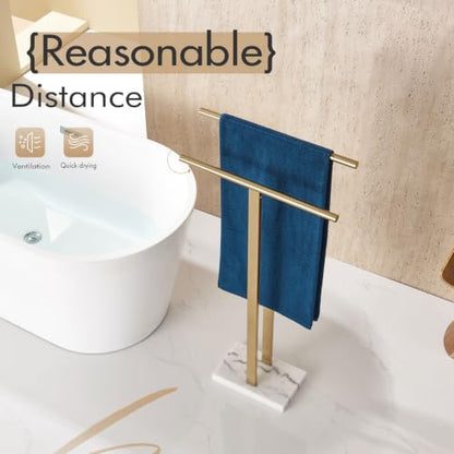 KOKOSIRI Standing Towel Rack for Bathroom Floor 2-Tier Towel Holder Free Stand with Heavy Marble Base Thicken Steady Champagne Bronze Stainless Steel THS0005-CPG - color: Champagne Bronze