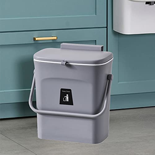 Hanging Trash Bin Wall Mounted Waste Bin Gargabe Waste Can for Bathroom Kitchen (Grey with Handle) - color: Grey With Handle