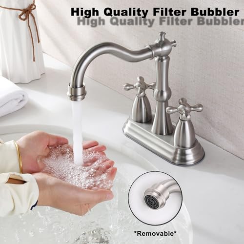 Stainless Steel Centerset Bathroom Faucet with Overflow Pop Up Drain, 3 Hole, Brushed Nickel - color: Brushed Nickel