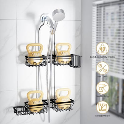 KEGII Shower Caddy Hanging for Handheld Showerheads, Rustproof Hanging Shower Organizer with Soap Dish, Toothbrush Holder and Hooks, Over Showerhead Caddy for Bathroom - style: Black – 2-Tier Hanging Shower Caddy
