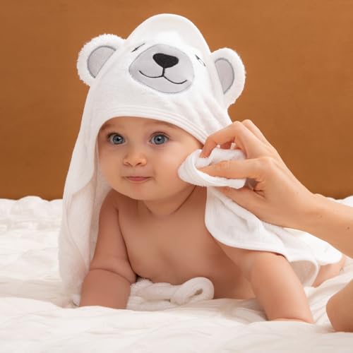 Momcozy Baby Towel, 5pcs Baby Bath Towel Set，Soft&Breathable | 5pcs Baby Bath Towel Set, Extremely Soft&Breathable, Suitable for Girls and Boys - color: White