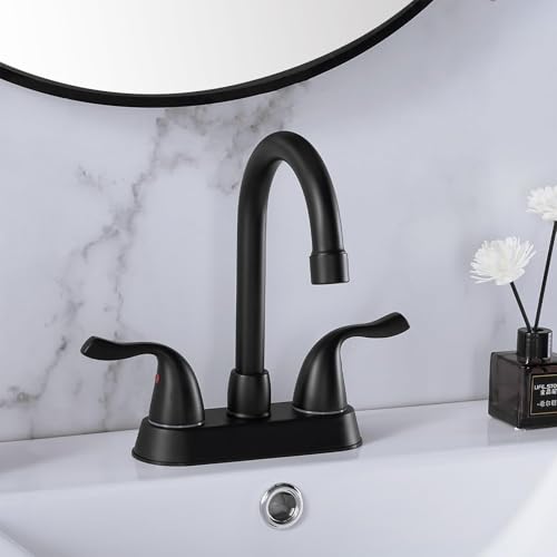 HOTIS Matte Black 4-Inch Centerset Bathroom Faucet, 2-Handle 3-Hole Sink Faucet with Pop-up Drain & Supply Lines, HT-BF201 - color: Matte Black