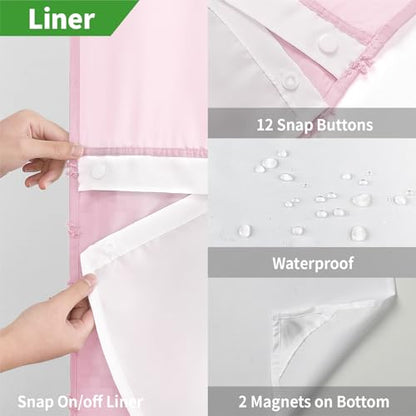 eachope No Hook Boho Farmhouse Shower Curtain with Snap-in Fabric Liner set-71Wx74H(72H),Pink Tufted Chevron Striped Hotel Grade Cloth Shower Curtains for Bathroom with Window,Water Repellent - color: Pink, size: 71"W x 74"L (Pack of 1)