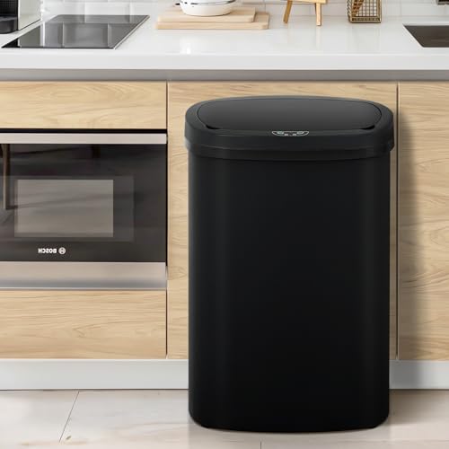 13 Gallon Motion Sensor Kitchen Trash Can, 50L Automatic Sensor Trash Can, Smart Waste Bin with Lid for Kitchen, Bathroom, Bedroom, Home Office, Quiet Open & Easy Clean (Black) - color: Black, style: 1 pack