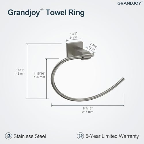 8.5 Inch Brushed Nickel Hand Towel Ring for Bathroom, SUS304 Stainless Steel Wall Mounted Hand Towel Holder, Modern Square Base Swivel Towel Hanger, Heavy Duty - color: Brushed Nickel