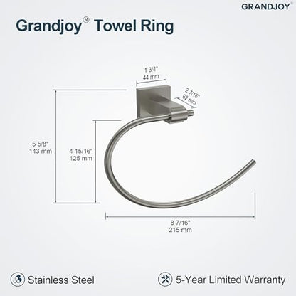 8.5 Inch Brushed Nickel Hand Towel Ring for Bathroom, SUS304 Stainless Steel Wall Mounted Hand Towel Holder, Modern Square Base Swivel Towel Hanger, Heavy Duty - color: Brushed Nickel