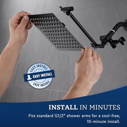 G-Promise All Metal 10" Dual Square Shower Head Combo | Rain Shower Head | Handheld Shower Wand | Adjustable | 3-Way Diverter | 71" Extra Long Hose - A Bathroom Upgrade (Matte Black) | Built to Last, Easy Install, Adjustable Height & Angle for All Heights