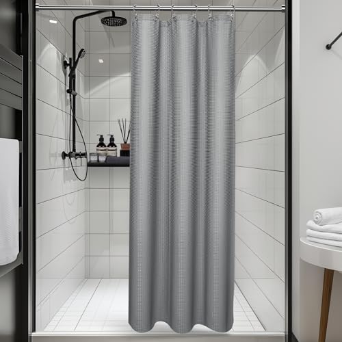 3 in 1 Shower Curtain Set, Waffle Shower Curtain and Liner Set with 6 Double Sided Shower Curtain Hooks, 258GSM Luxury Weighted Cloth Shower Curtain for Shower Stall, 36 W x 72 H, Grey - color: Grey, size: 36"W x 72"L (Pack of 1)