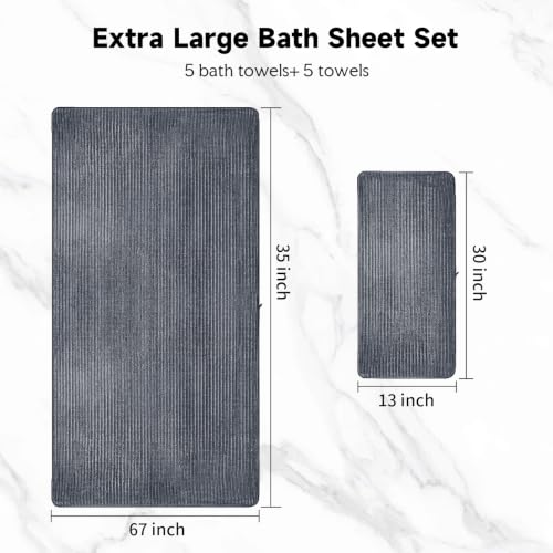 Extra Large Bath Towel Set 10 Piece, XL Bath Towels 35"x67" Oversized Bath Sheets, 280 GSM Microfiber Quick Dry Absorbent Towels, 5 Bath Sheets & 5 Hand Towels (Dark Gray) - color: Dark Gray, size: Bath towel 35" x 67"+hand towel 30"x13"