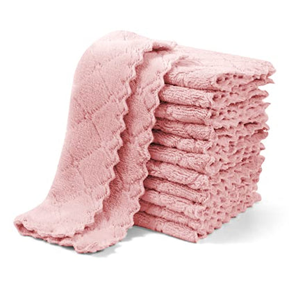 UMANI 12 Pack Microfiber Cleaning Cloths Reusable Textured Cleaning Rags | 10 x 6 Inch, Soft Absorbent Quick-Dry Cloths for Kitchen, Bathroom, Countertop and Household Cleaning - color: Pink