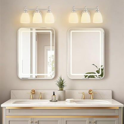EJIAXIN Bathroom Light Fixtures, 3 Light Bathroom Lighting Fixtures Over Mirror Wall Mounted Lighting Chrome Vanity Light for Living Room Cabinet - color: White Chrome
