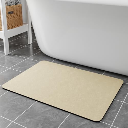 Bath Rugs 24x17-Diatomaceous Earth Stone Bath Mats for Bathroom,Beige | Quick Dry Absorbing Diatomite Bathroom Rugs Rubber Non Slip Thin Bathroom Mat Fit Under Door, Bath Mats for Bathroom Floors - color: Beige, size: 24" x 17" (Rectangular)